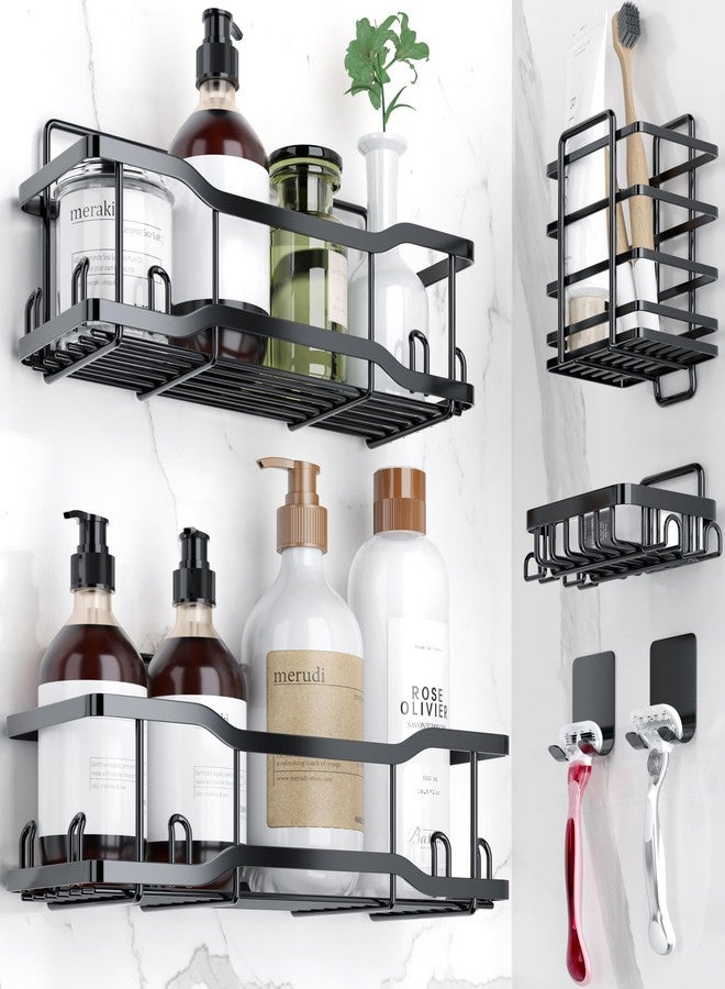 Tribal Cooking Shower Caddy Bathroom Shelves, The Athena Silken 4 Set, 40LB Capacity, Adhesive Tape No Drill - Rustproof -Gorgeous Powder Coated 304 Stainless Steel Shower Organizer for kitchen & Home Decor - Black - Image 1