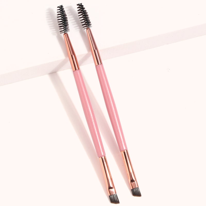 2 Pieces Duo Eyebrow Brush Angled Eye Brow Brush and Spoolie Brush Mini Eyelash Brush for Tinting Angled Eyebrow - Image 3