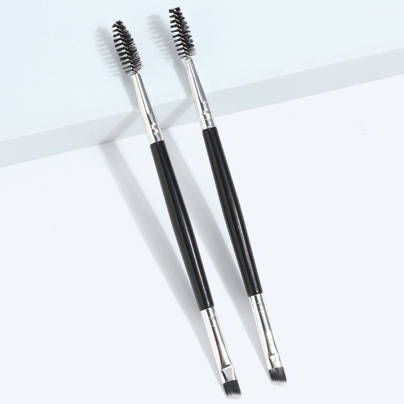 2 Pieces Duo Eyebrow Brush Angled Eye Brow Brush and Spoolie Brush Mini Eyelash Brush for Tinting Angled Eyebrow - Image 4