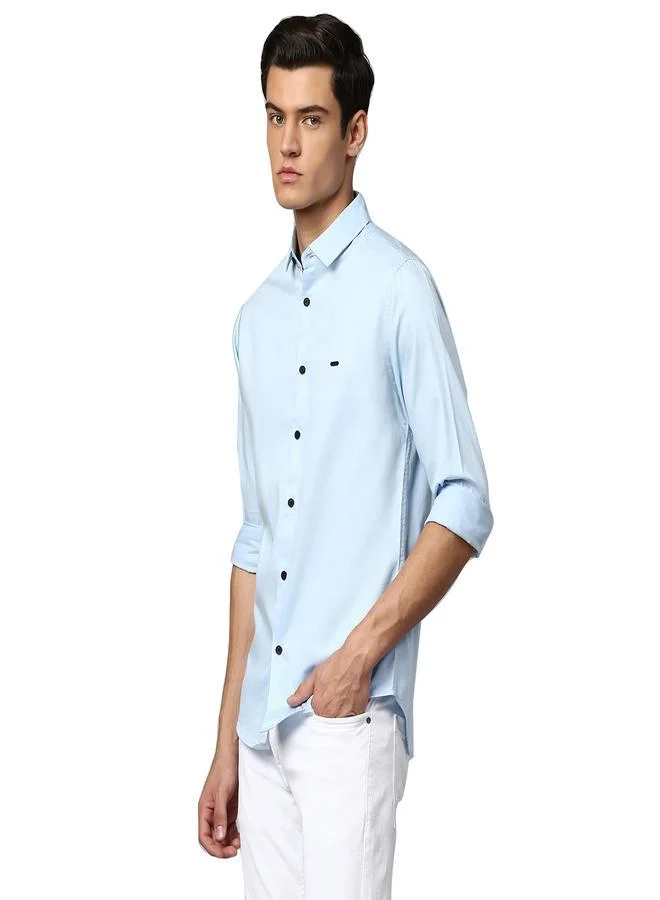 دينيس لينغو Slim Fit Sky Blue Men's Solid Shirt, Spread Collar, Full Sleeves, 100% Cotton