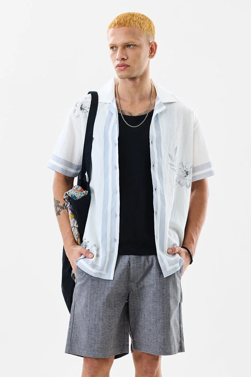 سنيتش White Floral Half Sleeve Boxy Shirt