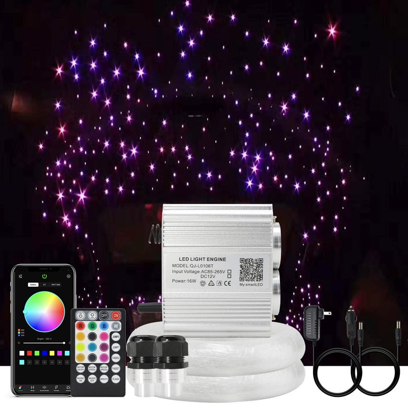 AKEPO Upgraded 16W Dual Head Twinkle Fiber Optic Lights Kit with 750pcs of Mixed Diameter Fibers 9.8ft/3m+Remote, Car Home Use RGBW Twinkle+APP Control+Music Activated Star Ceiling Sky Light - Image 1