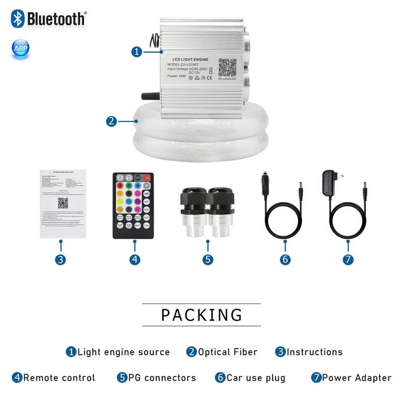 AKEPO Upgraded 16W Dual Head Twinkle Fiber Optic Lights Kit with 750pcs of Mixed Diameter Fibers 9.8ft/3m+Remote, Car Home Use RGBW Twinkle+APP Control+Music Activated Star Ceiling Sky Light - Image 5
