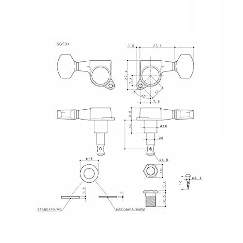 Gotoh Schaller-style Knob Chrome Tuners (6-in-a-line) - Image 4