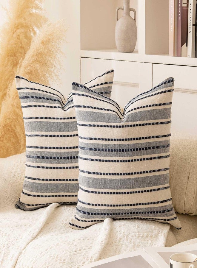 WACOMECO Pack of 2 Farmhouse Throw Pillow Covers, Textured Boho Cushion Covers for Couch Sofa Bed Home Decoration, 18x18 inch, Navy Blue - Image 1