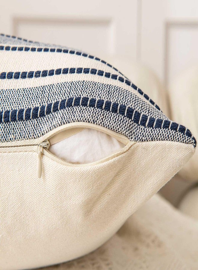 WACOMECO Pack of 2 Farmhouse Throw Pillow Covers, Textured Boho Cushion Covers for Couch Sofa Bed Home Decoration, 18x18 inch, Navy Blue - Image 5