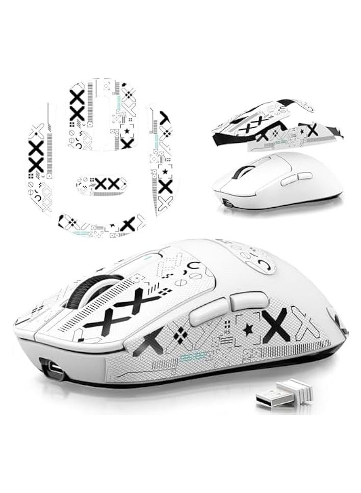 بروماس [1+1] ماوس ألعاب لاسلكي خفيف الوزن مطور، مع مجموعة واحدة من ملصقات الماوس المضادة للانزلاق/العرق، 12000 نقطة في البوصة (كحد أقصى)، 3 أوضاع اتصال مخصصة 2.4G+BT+سلكي، ماوس بمستشعر الأشعة تحت الحمراء فائق الحساسية (أبيض) - Image 1