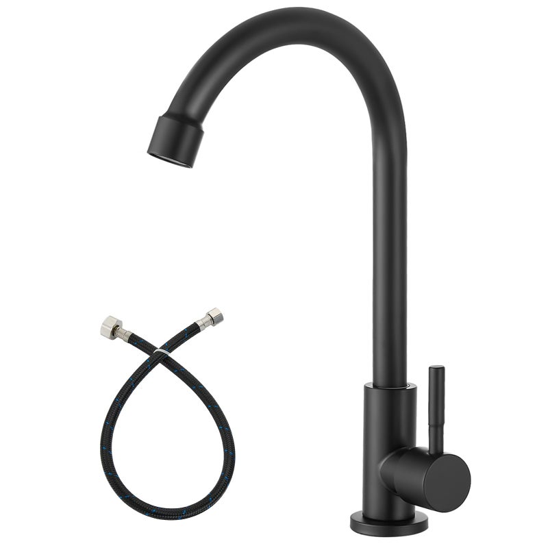 Heyalan Matte Black Cold Water Only Kitchen Faucet SUS304 Sink Faucets High Arc Gooseneck 360 Degree Rotation Spout Basin Tap with Longer Thread Pipe