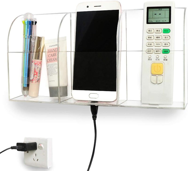TPGP Yoillione Wall Mounted TV Remote Control Holder with Phone Charging Support - 3 Compartments - Image 1