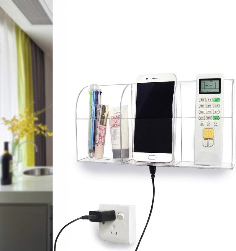 TPGP Yoillione Wall Mounted TV Remote Control Holder with Phone Charging Support - 3 Compartments - Image 2