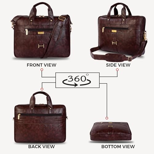 Hard Craft PU Leather Formal Office Sleeve Bag For 15.6 inch Laptop MacBook INoteBook Notepad Tablets Crossbody Briefcase Messenger Bag for Men Women With Detachable Shoulder Straps (Brown) - Image 4