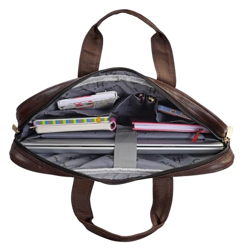 Hard Craft PU Leather Formal Office Sleeve Bag For 15.6 inch Laptop MacBook INoteBook Notepad Tablets Crossbody Briefcase Messenger Bag for Men Women With Detachable Shoulder Straps (Brown) - Image 5