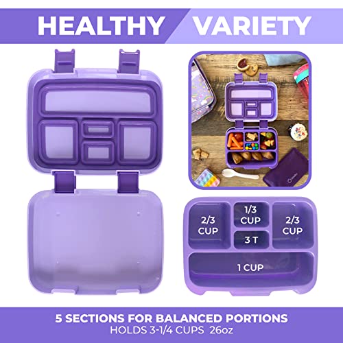 Kinsho Bento Box with Insulated Lunch Bag, Ice Pack & Water Bottle Set for Kids - 5 Compartments, Lunches or Snack Container Girls, Toddlers Daycare Pre-School, Kindergarten Purple Unicorn - Image 4