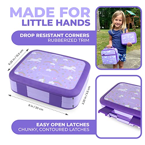 Kinsho Bento Box with Insulated Lunch Bag, Ice Pack & Water Bottle Set for Kids - 5 Compartments, Lunches or Snack Container Girls, Toddlers Daycare Pre-School, Kindergarten Purple Unicorn - Image 3