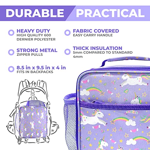 Kinsho Bento Box with Insulated Lunch Bag, Ice Pack & Water Bottle Set for Kids - 5 Compartments, Lunches or Snack Container Girls, Toddlers Daycare Pre-School, Kindergarten Purple Unicorn - Image 5