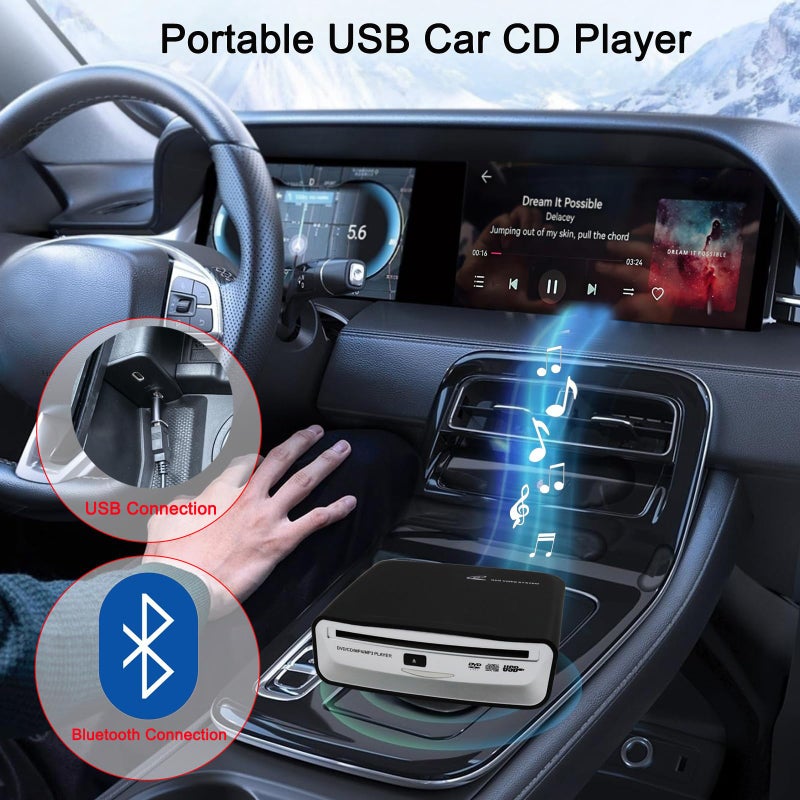 OAUW Portable CD Player for Car with Bluetooth and USB Connection,USB External Universal Cars CD Player for Car Audio Systems/TV/MacBook pro/Laptops Desktops/Bluetooth Speaker with Plug and Play - Image 2