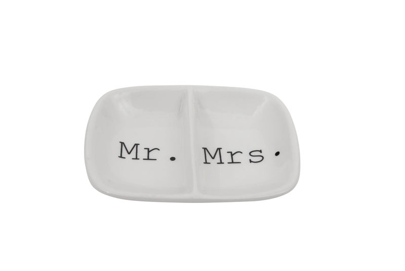 Creative CoOp Ceramic 2 Section Mr  Mrs Dish