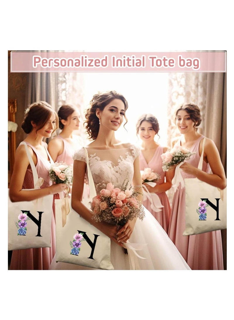 PRINTSHOP4ME Initial Monogrammed Canvas Tote Bag and Matching Makeup Bag Set - Thoughtful Gifts for Women, Teachers, College Students, Bridesmaids, Reusable Grocery Bags, Wedding, Holiday Shopping and Travel - Image 5