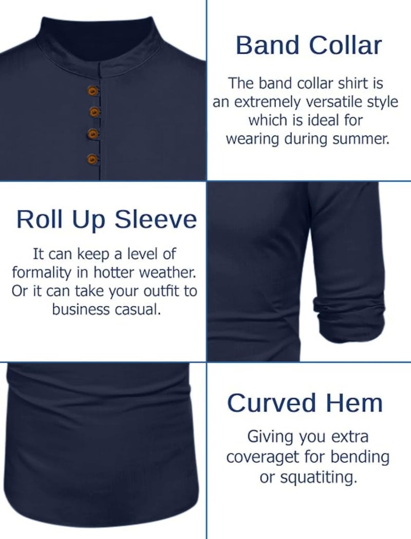 Macsivo Men's Stylish Mandarin Collar Kurta | Casual Ethnic Fusion Shirt for Daily, Party & Travel | Full Sleeves | Cotton Blend Comfort Fit Short Kurta Navy - Image 4