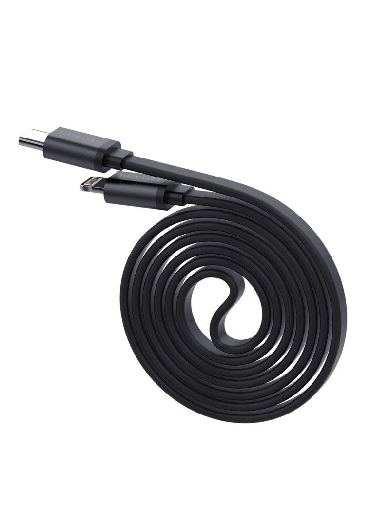 Cellairis FLAT Series Cable PD Type-C to Lightning, Fast Charging & Syncing, 1 Year Warranty, 1 Meter- Black - Image 3