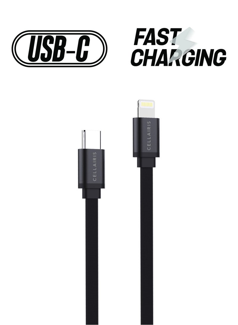 Cellairis FLAT Series Cable PD Type-C to Lightning, Fast Charging & Syncing, 1 Year Warranty, 1 Meter- Black - Image 1