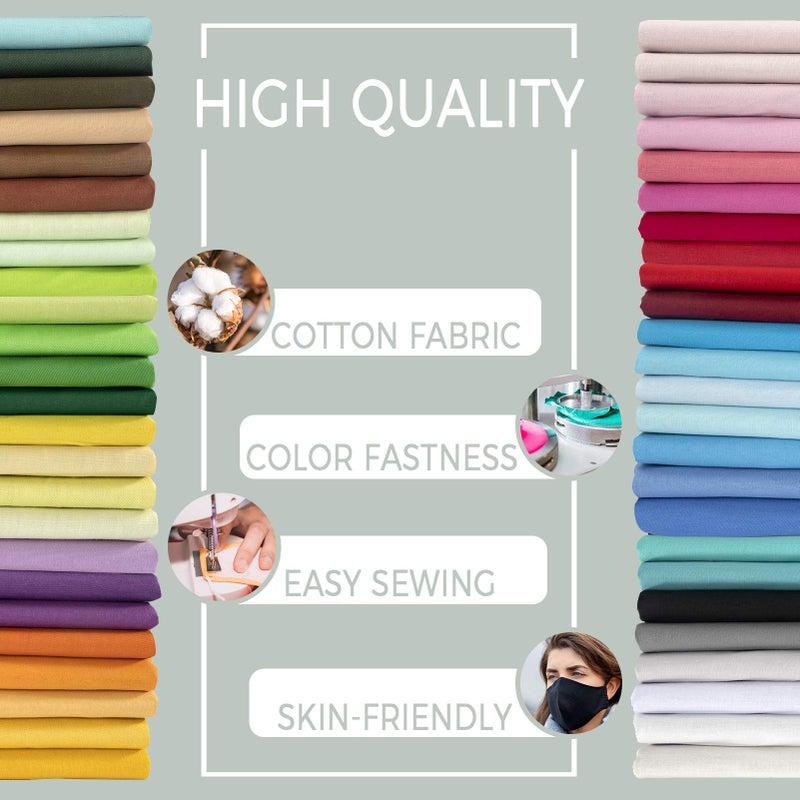 Aubliss 50pcs 100% Cotton Fabric Bundle 10" x 10" PreCut Fat Squares Sheets Printed Floral Sewing Supplies for Patchwork Sewing DIY Crafting Quilting Fabric (50PCS 10"x10", Solid) - Image 3