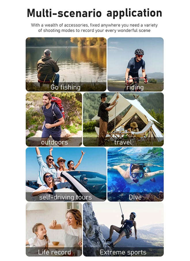 New 6K Action camera, 170° ultra-wide angle, 30 meters waterproof 2.0+1.4 inch dual-color screen, with 32GB memory card, with remote control and accessories, WiFi interconnection EIS anti-shake and anti-vibration DV camera, VLOG, cycling, travel, car camera
