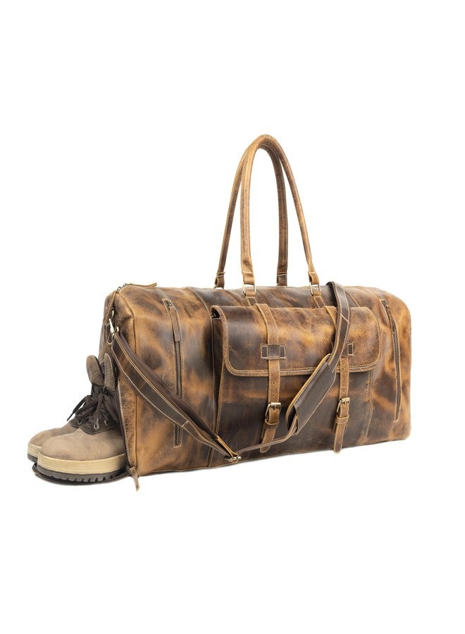 Tuzech Large Leather Travel Bag Duffel Bag Gym Sports Flight Cabin Bag Leather Holdall Overnight Weekend Large Luggage Bag Brown Color (20 inches) - Image 3
