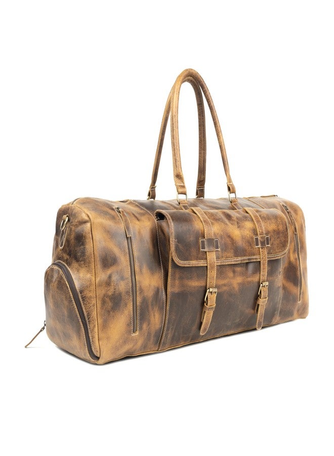 Tuzech Large Leather Travel Bag Duffel Bag Gym Sports Flight Cabin Bag Leather Holdall Overnight Weekend Large Luggage Bag Brown Color (20 inches) - Image 2