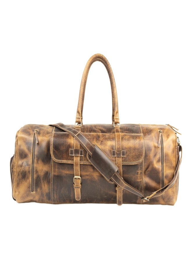 Tuzech Large Leather Travel Bag Duffel Bag Gym Sports Flight Cabin Bag Leather Holdall Overnight Weekend Large Luggage Bag Brown Color (20 inches) - Image 1