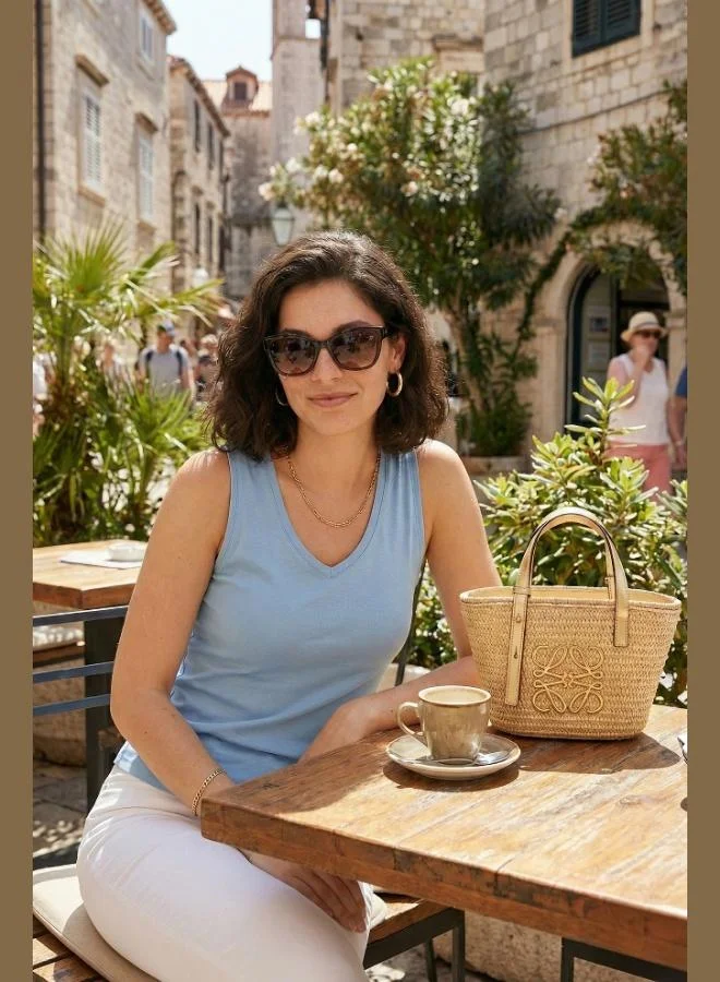 Lela Lela Thick Strapped V-Neck Blouse Women's Blouse 5864384