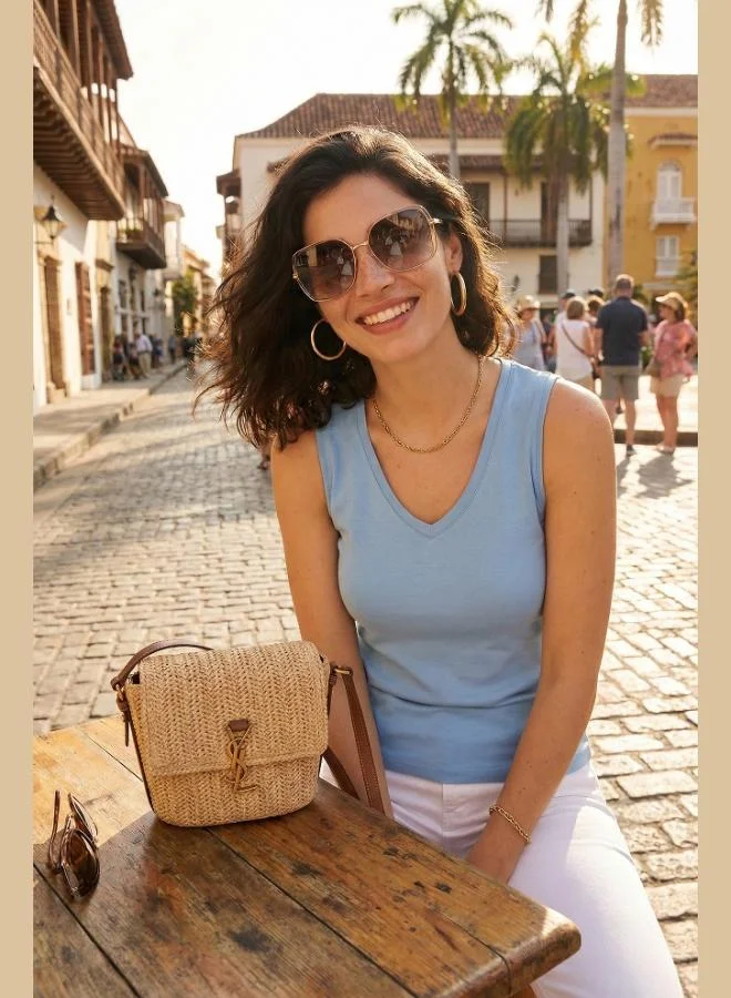 Lela Lela Thick Strapped V-Neck Blouse Women's Blouse 5864384