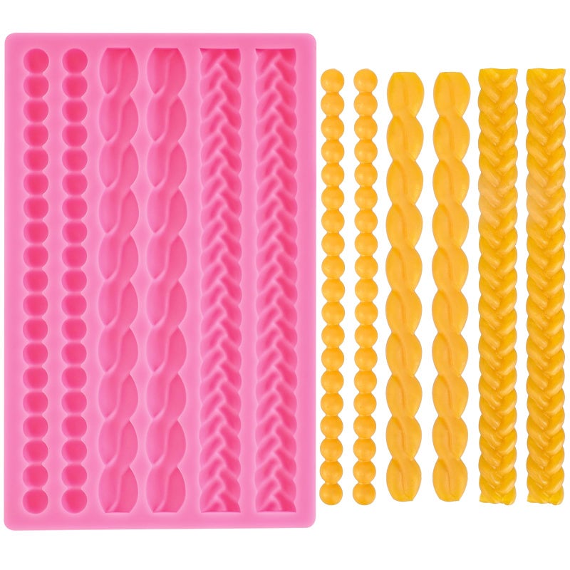 Beasea Silicone Mold for Cake Decorating Pie Crust Pearl Lace Fondant Diy Baking Tool Pink Border Decoration Sugarcraft Lace Rope Mould for Chocolate Cupcake Candy Pastry Jelly