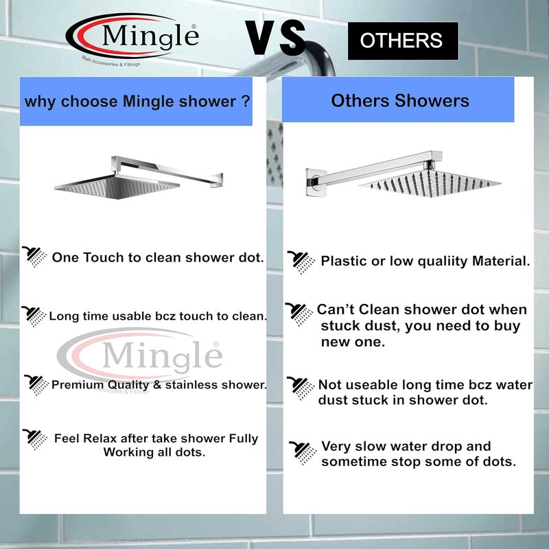 MINGLE Mirror Stainless Steel 304 Round Ultra Slim High Pressure Rainfall Shower Head for bathroom With Arm Shower (Pack of 1) (8 * 8_18INCH) - Image 4