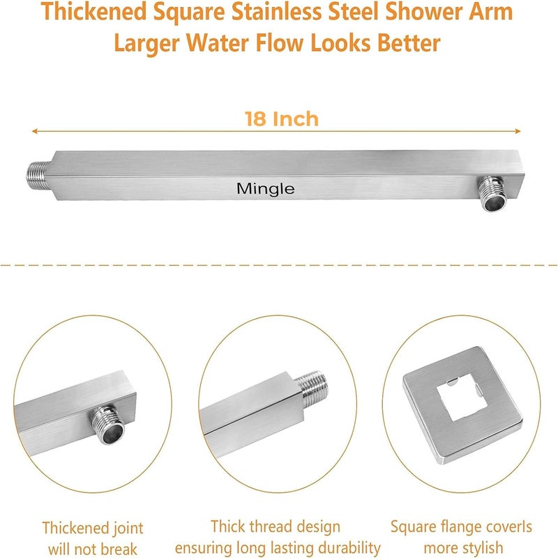 MINGLE Mirror Stainless Steel 304 Round Ultra Slim High Pressure Rainfall Shower Head for bathroom With Arm Shower (Pack of 1) (8 * 8_18INCH) - Image 3