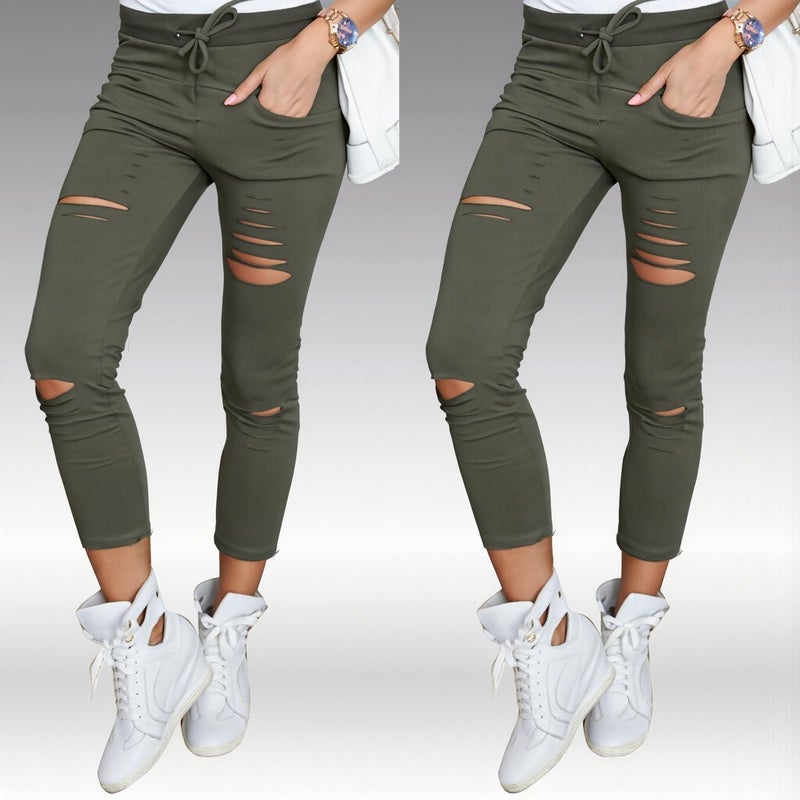 Womens Ripped Capri Pants Upgraded Stretch Anti Wrinkle Non Fade Black S - Image 3