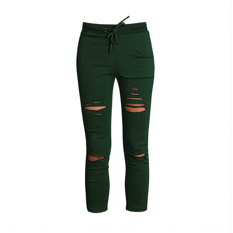 Womens Ripped Capri Pants Upgraded Stretch Anti Wrinkle Non Fade Black S - Image 1