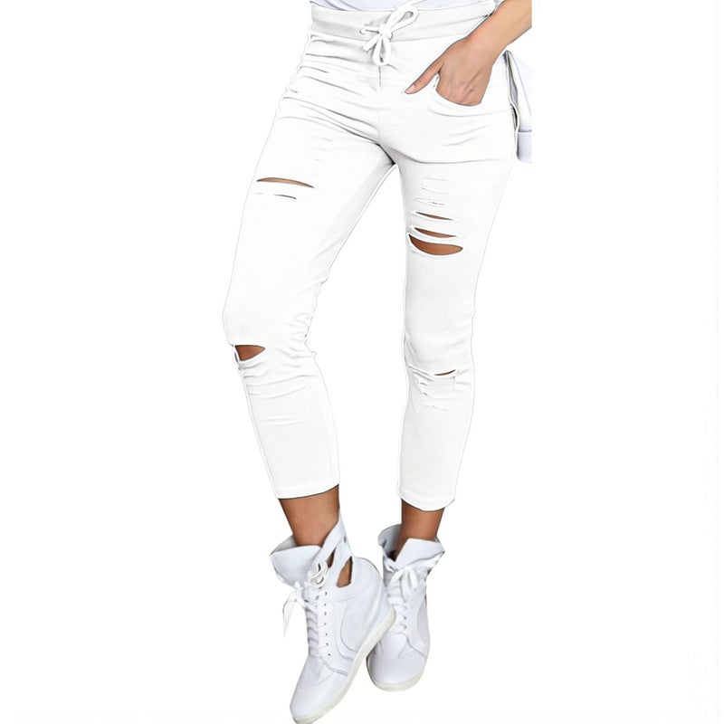 Womens Ripped Capri Pants Upgraded Stretch Anti Wrinkle Non Fade Black S - Image 2