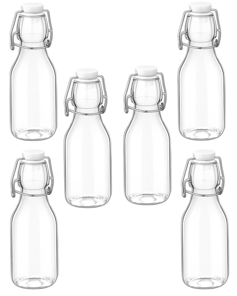 yomith Glass Bottle 250ml, Airtight Rubber Seal Leakproof Flip Cap for Home Beverages, Water, Juice, Wine, Milk, Oil, Soda (Round, Pack of 6) - Image 2