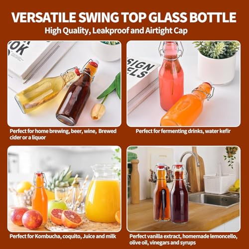 yomith Glass Bottle 250ml, Airtight Rubber Seal Leakproof Flip Cap for Home Beverages, Water, Juice, Wine, Milk, Oil, Soda (Round, Pack of 6) - Image 5