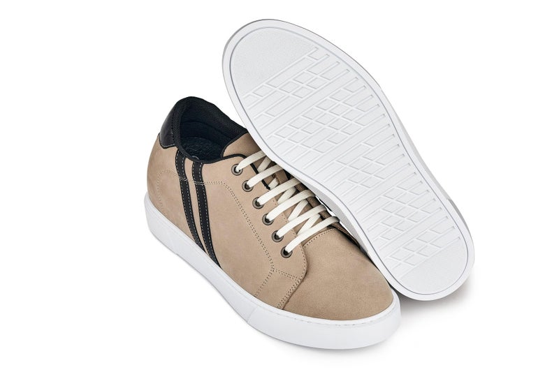 CALTO Men's Invisible Height Increasing Elevator Shoes - Nubuck Taupe Leather Lace-up Fashion Sneakers - 2.8 Inches Taller - K1552 - Size 10 D(M) US - Image 2