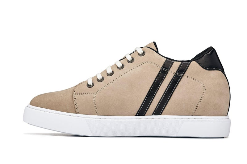 CALTO Men's Invisible Height Increasing Elevator Shoes - Nubuck Taupe Leather Lace-up Fashion Sneakers - 2.8 Inches Taller - K1552 - Size 10 D(M) US - Image 4