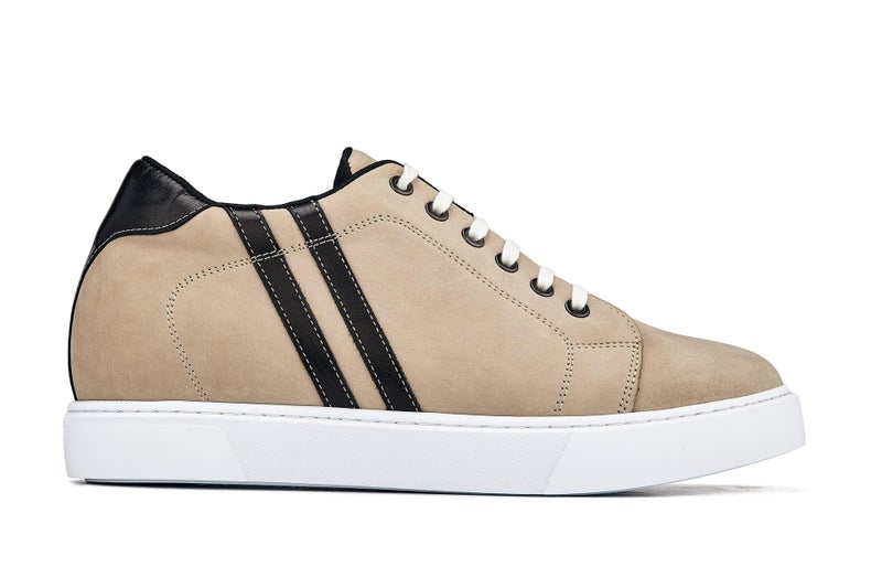 CALTO Men's Invisible Height Increasing Elevator Shoes - Nubuck Taupe Leather Lace-up Fashion Sneakers - 2.8 Inches Taller - K1552 - Size 10 D(M) US - Image 3