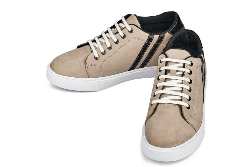 CALTO Men's Invisible Height Increasing Elevator Shoes - Nubuck Taupe Leather Lace-up Fashion Sneakers - 2.8 Inches Taller - K1552 - Size 10 D(M) US - Image 5