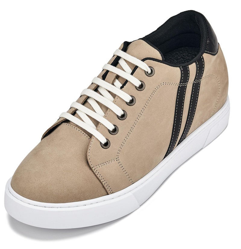 CALTO Men's Invisible Height Increasing Elevator Shoes - Nubuck Taupe Leather Lace-up Fashion Sneakers - 2.8 Inches Taller - K1552 - Size 10 D(M) US - Image 1