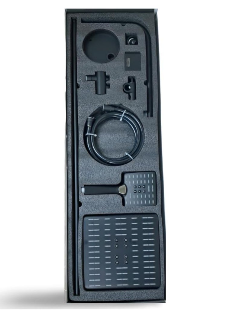 solex - Solex 2 in 1 Ruler Vertical Shower Set - Silver with Brass Shaft, Powerful Thermal Water Hoses - Black - Image 1