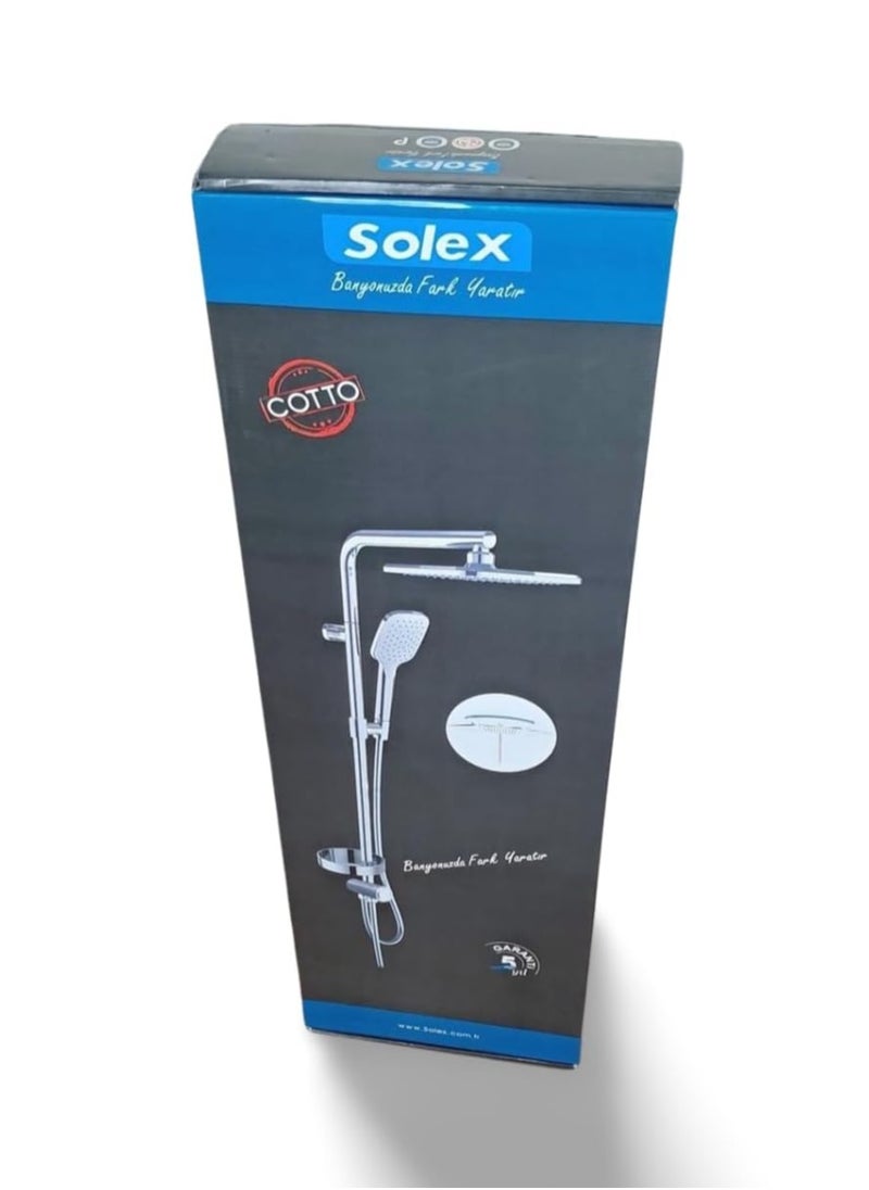 solex - Solex 2 in 1 Ruler Vertical Shower Set - Silver with Brass Shaft, Powerful Thermal Water Hoses - Black - Image 1
