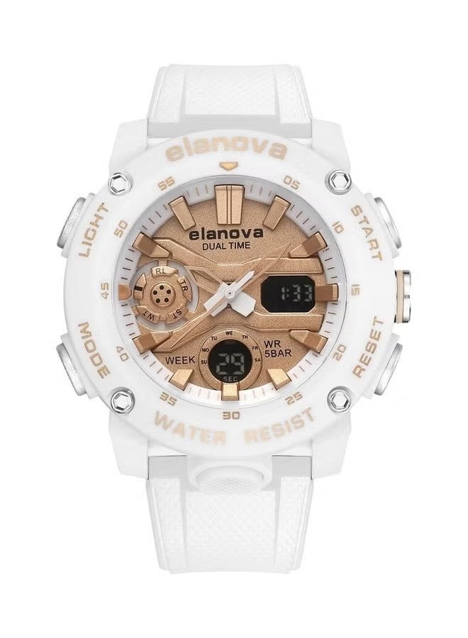 Elanova Sporty analog-digital watch with dual time feature, durable silicone strap, and 5-bar water resistance, model EL70 - Image 1