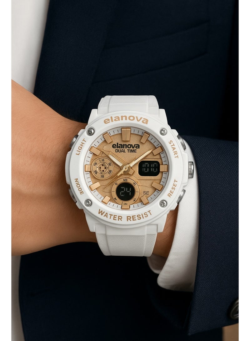 Elanova Sporty analog-digital watch with dual time feature, durable silicone strap, and 5-bar water resistance, model EL70 - Image 5