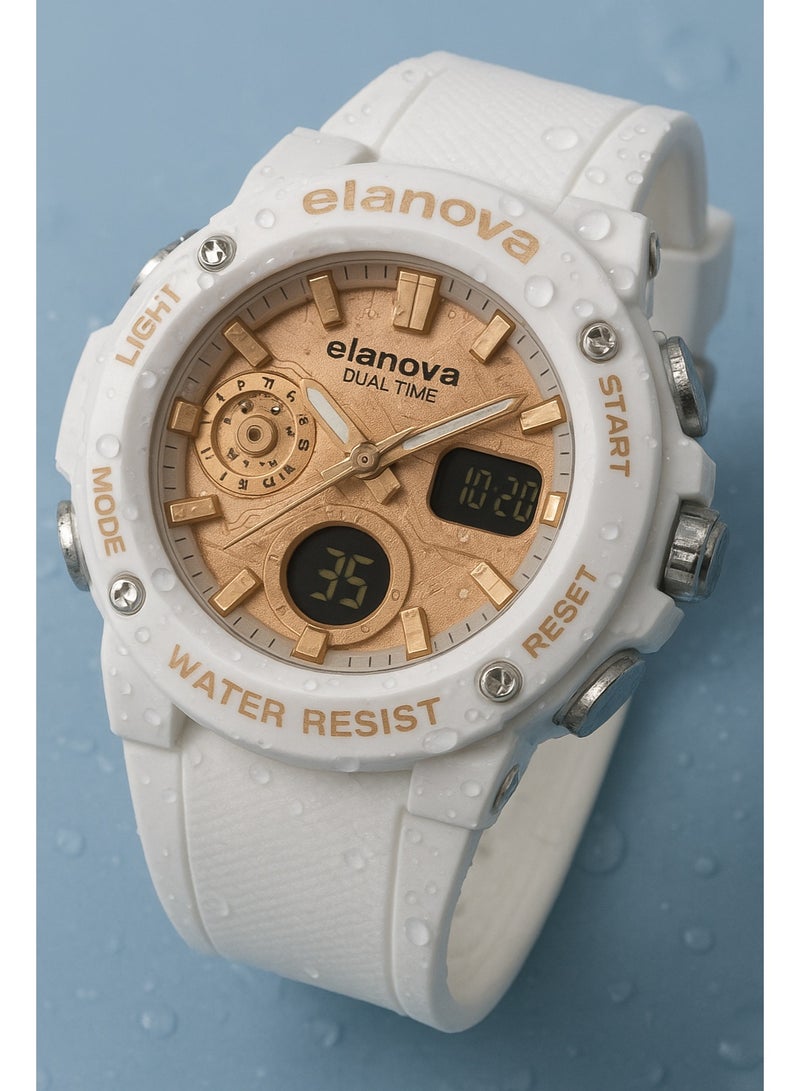 Elanova Sporty analog-digital watch with dual time feature, durable silicone strap, and 5-bar water resistance, model EL70 - Image 3